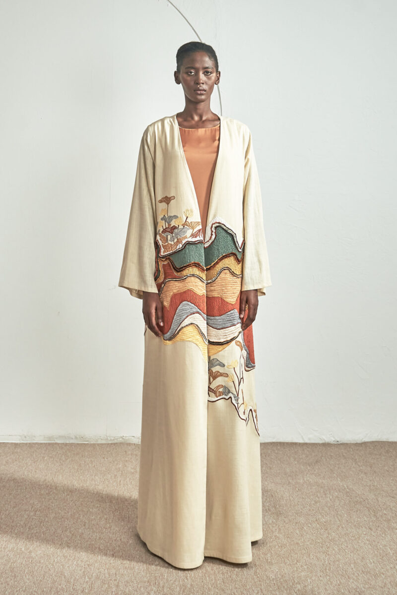 THE ORPHIC SIGNATURE CANVAS ABAYA ON COTTON LINEN